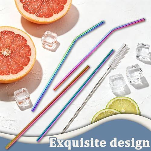 16 Pack Rainbow Stainless Steel Straws for 20 oz Tumblers, 8 Straight and 8 Bent Reusable Metal Straws with 4 Cleaning Brushes, Rainbow Colored, Fits Insulated Cups - Image 2