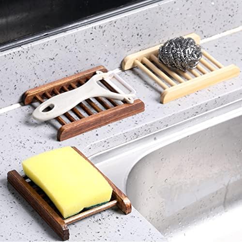 Potchen Bamboo Soap Dish Wooden Hand Craft Soap Case for Shower Rectangular Bathtub Shower Dish Accessories for Home Bathroom Kitchen Sponges(Charcoal,50 Pack) - Image 6