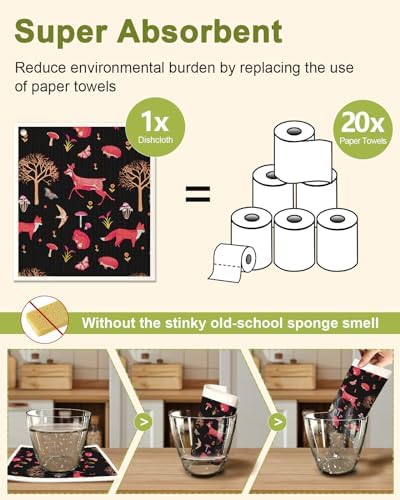 Miss Adola Swedish Dishcloths for Kitchen - 5 Pack Reusable Dish Cloths for Washing Dishes Absorbent Cute Funny Kitchen Towels Cleaning Sponge, Animal Forest - Image 4