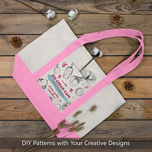 TOPDesign 30-Pack Canvas Tote Bags with an External Pocket, Reusable Grocery Shopping Bags, Top Zipper Closure, Daily Essentials (Pink/Natural) - Image 4