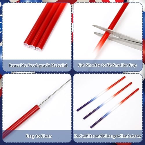 JANYUN 30 Pcs 4th of July Straws, Reusable Plastic Patriotic Straw - Image 4