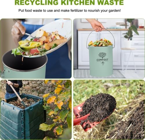 Kitchen Countertop Compost Bin, Odor Resistant Indoor Compost Bin with Lid and Charcoal Filter, Rust Resistant Coated Compost Bucket, Compost Container, Mint - Image 6