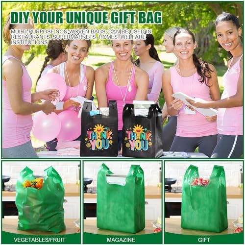 Windyun Large Grocery T-shirt Bags Bulk Reusable Non Woven Shopping Bag Foldable Gift Tote with Handle, 20.5x11x5.5 Inch - Image 6