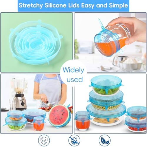 12PCS Silicone Stretch Lids for Food Storage, 6 Specifications of Reusable Silicone Bowl Cover, Suitable for Various Food Containers, High and Low Temperature Scenarios (Microwave Ovens, Freezers) - Image 5