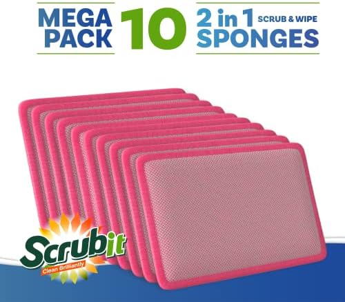 Scrub and Wipe Scrubbing Pads [10 Pack] – SCRUBIT Dual Sided Scouring Pad and Sponge - Reusable Kitchen Scrubbing Sponges for Dishes, Pots, Pans Utensils & Non-Stick Cookware (Pink) - Image 5