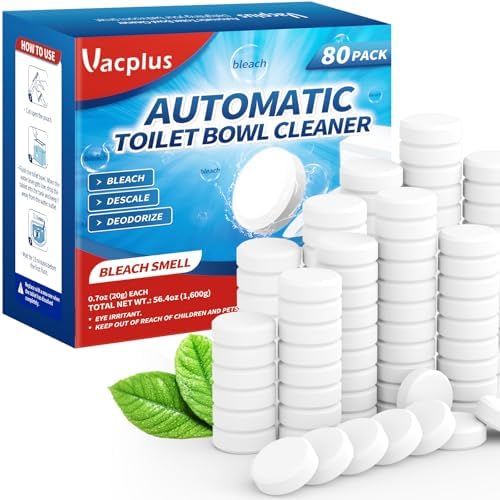 Vacplus Toilet Bowl Cleaner Tablets, 80 Pack, Auto Bleach, Long-Lasting by Vacplus