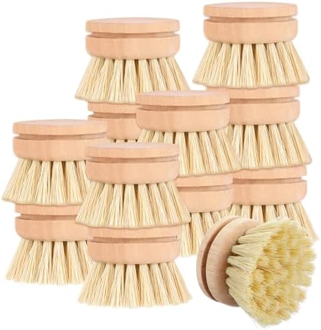 12 Pcs Bamboo Dish Brush Replacement Heads, Natural Sisal Bristle Refills, Eco Friendly Compostable Scrubber Heads for Cleaning Kitchen Utensils by Unknown