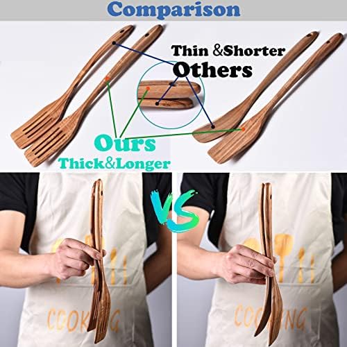 Gudamaye 13 inch Long Wooden Utensils for Cooking, Long Handle Wooden Spoons for Cooking, 7 PCES Crafting Wooden Spoon Set, Wooden Kitchen Utensil set, Natural Teak Wooden utensil Set - Image 6