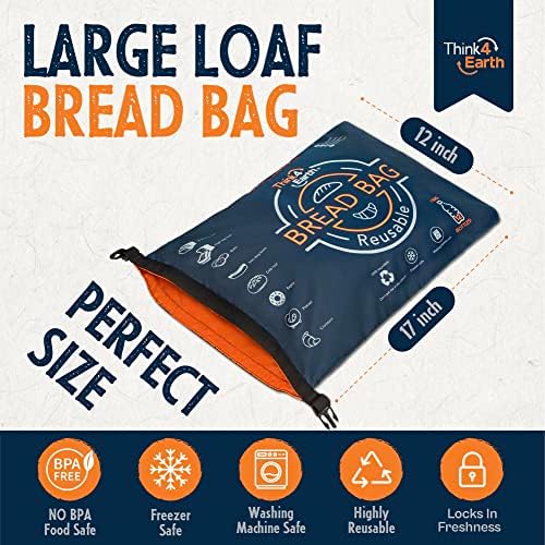 Think4Earth® – Bread Bag - Reusable Freezer Bag for Homemade Bread Maker Gift Giving - Container for Sourdough Loafs Storage, Large Bags with Double Lining - Image 3