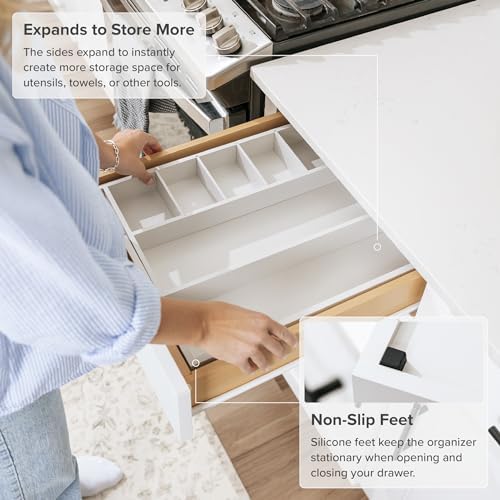 KitchenEdge Utensil & Junk Drawer Organizer, 10.5-19 in, White Bamboo - Image 5