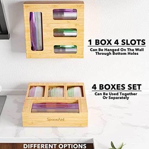 SpaceAid Bag Storage Organizer for Kitchen Drawer, Bamboo Organizer, Compatible with Gallon, Quart, Sandwich and Snack Variety Size Bag (1 Box 4 Slots, Natural, 2" High) - Image 6