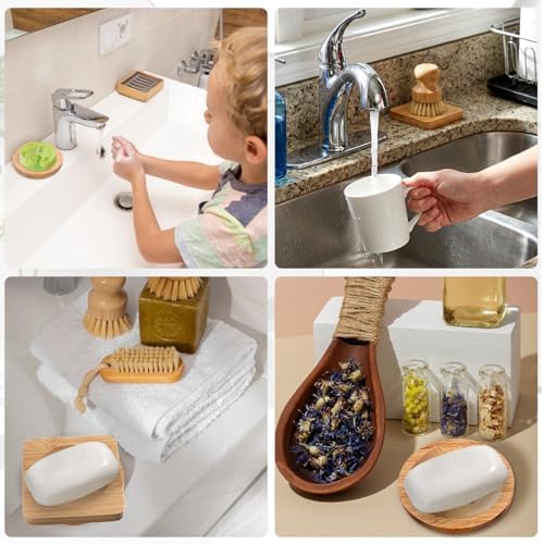 12 Pcs Bamboo Soap Dishes, Wooden Soap Tray Soaps Holder for Bathroom, Shampoo Bar Holder for Shower, for Home Bathroom(Square & Round) - Image 5