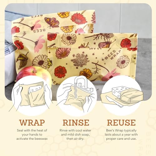 Bee's Wrap Beeswax Food Wraps, Sandwich & Snack Bags, 2 Pack - Meadow Magic - Image 5
