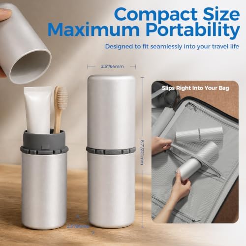 Aluminum Toothbrush Travel Case, Travel Toothbrush and Toothpaste Holder, Portable Toothbrush Mouthwash Cup Holder with Cover for Traveling, Bathroom, Camping, Business Trip-1Pack Silver - Image 5