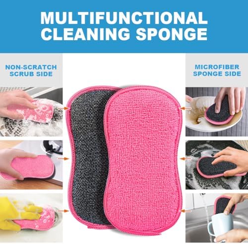 HOMEXCEL Dish Sponge 12 PK, Microfiber Kitchen Sponges for Cleaning, Pink - Image 4