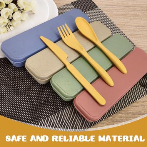 60 Sets Wheat Straw Silverware Set Bulk Wheat Straw Cutlery Lunch Box Accessories Reusable Travel Utensils Set with Case for Operation Christmas Child Items Bulk Kids Adults Camping(Light Color) - Image 6
