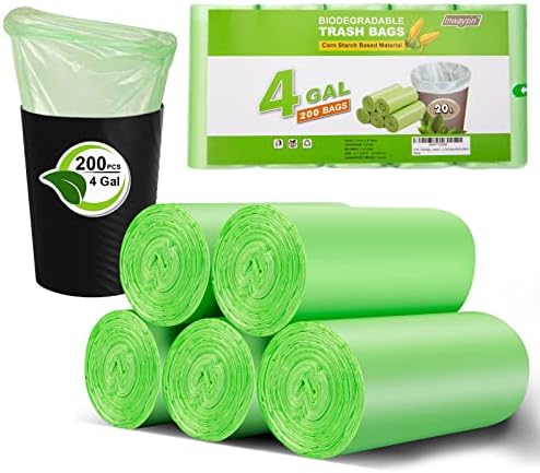 Small Trash Bags 4-6 Gallon, Inwaysin 200 Count Biodegradable Trash Bags 4 Gallon, Extra Strong Small Garbage Bags Unscented, Size Expanded, Green, for Bathroom Bedroom Office Kitchen Trash Can by Inwaysin
