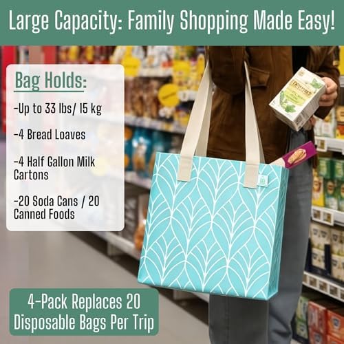 VENO 2/4 Pack Compact Reusable Grocery Shopping Bags with Hard Bottom - Image 5