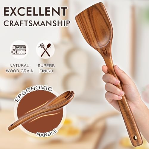 9Pcs Wooden Spoons for Cooking, Wooden Utensil Set with Holder & Spoon Rest - Image 5