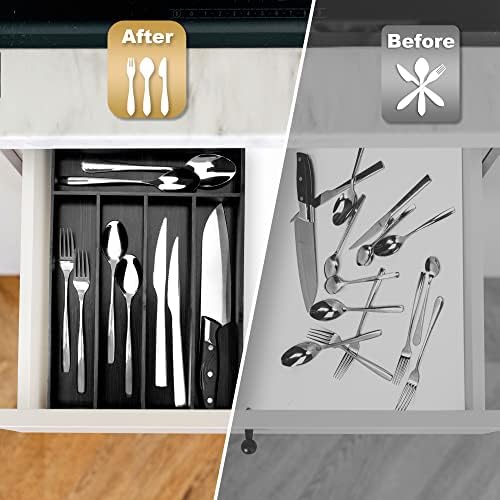 Besilord Bamboo Silverware Holder - Drawer Organizer with 5 Slots (Black) - Image 4