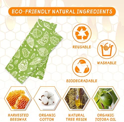 Organic Beeswax Wrap - Reusable Food Wrap Set, 9 Pack - 1L, 5M, 3S Flower Patterns - Sustainable, Sandwich Storage - Image 2