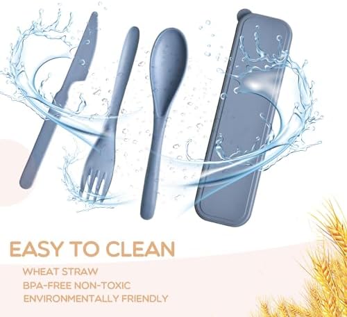 Pink Utensil set Travel Silverware with Case, 2 Sets Reusable Utensils Set with Case, Wheat Straw Utensils for Lunch Box Accessories, Camping Utensils for Work Lunch or Daily Use (Pink) - Image 4