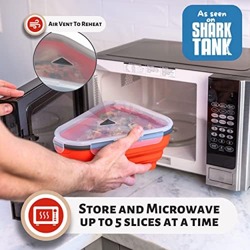 PIZZA PACK The Perfect Reusable Pizza Storage Container with 5 Microwavable Serving Trays - BPA-Free Adjustable Pizza Slice Container to Organize & Save Space, 5 Pack, Party - Image 4