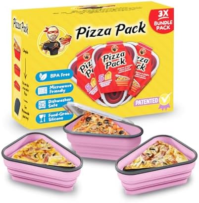 PIZZA PACK The Perfect Reusable Pizza Storage Container with 5 Microwavable Serving Trays - BPA-Free Adjustable Pizza Slice Container to Organize & Save Space, Pink 3 pk by PizzaPack%E2%84%A2