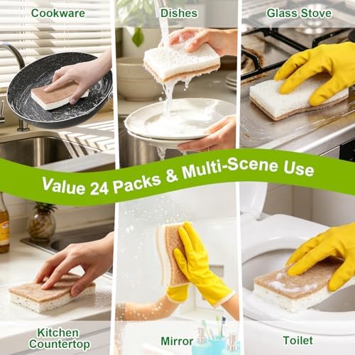 HOMEXCEL Kitchen Dish Sponges, 24 PK Non Scratch Natural Sponge for Dishes - Image 7