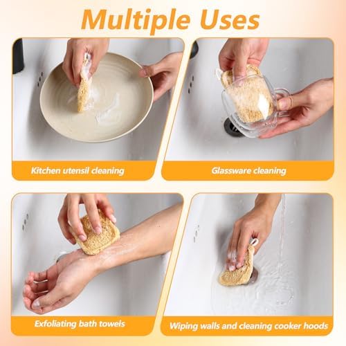 5 Pcs Real Plant-Based Natural Loofah Sponges, Kitchen Scrubber - Image 3