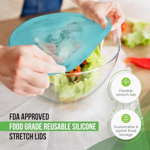 Reusable Silicone Stretch Lids for Food Storage in Fridge - Elastic Heat-Resistant Bowl Covers, Cups, Cans, Jars - Universal Food Grade Lid for Round and Rectangle Containers -7 Pack - Midnight Teal - Image 4