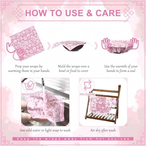Tigeen 9 Pack Reusable Beeswax Wrap for Food Chinoiserie Beeswax Paper for Sourdough Bread Cheese Paper Wrapping Wax Cloth Food Wraps Bread Sandwich Wrapper 1 XL 3 Medium 5 S(Pink,Chinoiserie) - Image 5