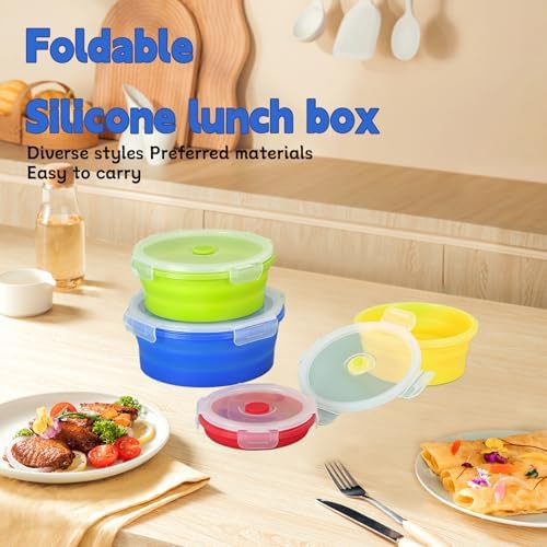 4 Collapsible Food Storage Containers, Silicone Food Storage Containers, Round Collapsible Bowls with lids, Microwave Freezer Dishwasher Safe (Colorful) - Image 6