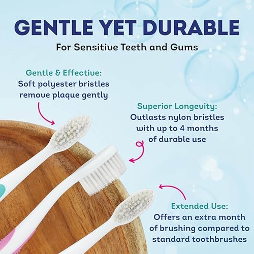 MOUTHWATCHERS Soft Manual Toothbrush, Adults, Flossing Bristles, Rose - Image 2