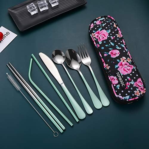 Travel Utensils,Reusable Silverware Set To Go Portable Cutlery Set with a Waterproof Carrying Case for Lunch Boxes Workplace Camping Picnic (GraGreen) - Image 3