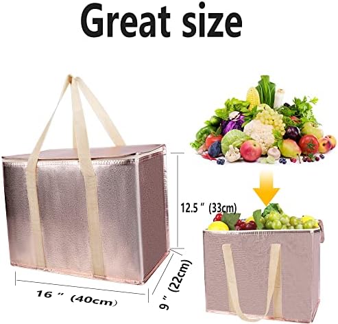 insulated picnic bag extra cooler Grocery shopping bags, Reusable, Heavy Duty, zipped zipper,Collapsible,tote,for men,women,for car,Recycled Golden XL-Large - Image 5