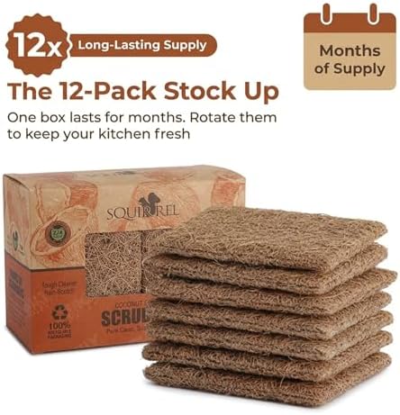 SQUIRREL Natural Coconut Coir Fiber Kitchen Scrubbers 12 Pack Biodegradable Non Scratch Dish Sponges for Eco Friendly Household Cleaning and Zero Waste Living - Image 6