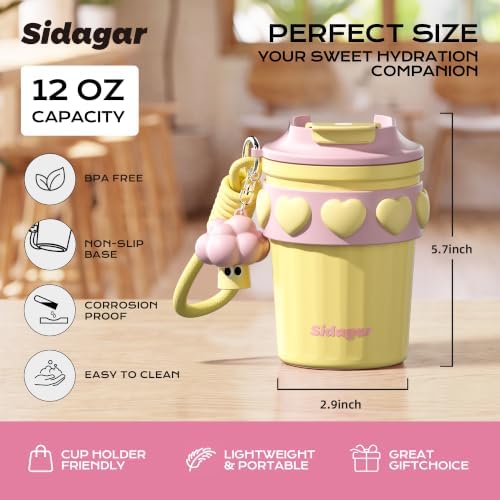 12 oz Insulated Coffee Tumbler with Lid, Cute Travel Mug, Yellow - Image 2