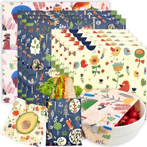 Reusable Beeswax Wrap - 9 Pack Beeswax Wraps for Food, Eco-Friendly Beeswax Food Wraps, Bread Sandwich Food Wrap - Organic, Sustainable, Zero Waste, Plastic-Free Food Storage, 1XL, 3M, 5S by BYTTME