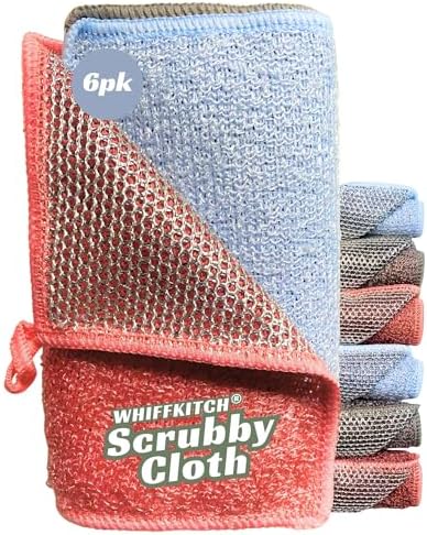 Whiffkitch Scrubbing Dishcloths 2ply Mesh Scrub Reusable Dishrag 6pk 6x7in by EcoFriendlyBambooCloths