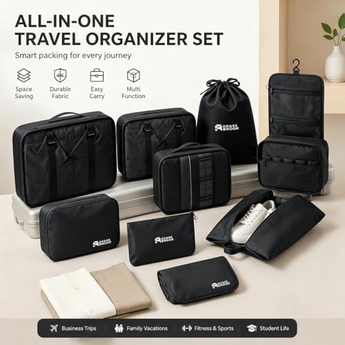8 Set Packing Cubes for Travel Essentials, Suitcase Organizer Bags, Carry-On Luggage Accessories for Travel Essentials, Must-Have for Airplane, Road Trip & Camping (Black) - Image 6