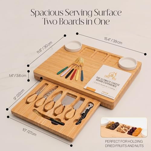 Bamboo Charcuterie Board gift Set, 12x15 in Cheese Board with 16 Accessories, Wine & Cheese Serving Platter, Gift for Housewarming, Wedding, Bridal Shower, Anniversary & Birthday for men and Women. - Image 4