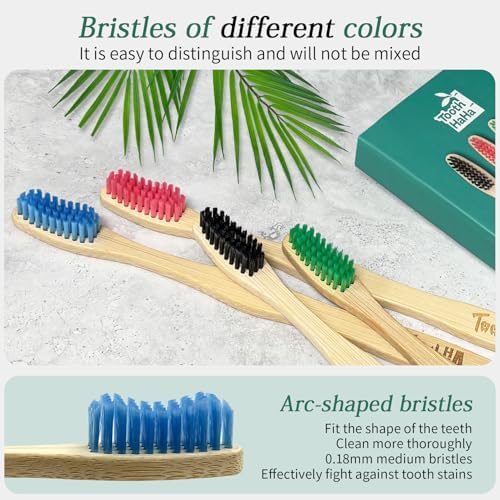 Bamboo Toothbrushes Medium Bristles 4 Pack - BPA Free Medium Bristles Natural Toothbrushes for Adults - Eco-Friendly, Wood Toothbrush - Image 2