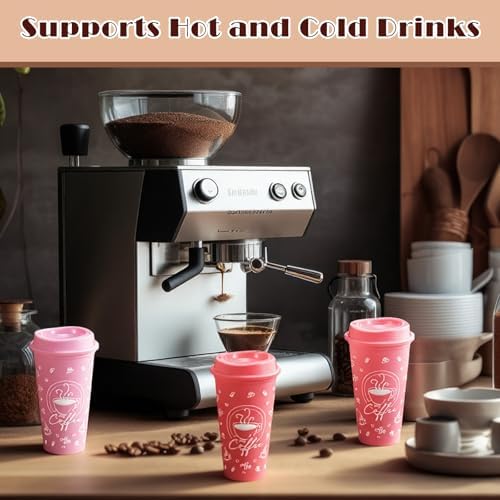 12 Sets Reusable Coffee Cups with Lids, 16oz, Pink Series - Image 6