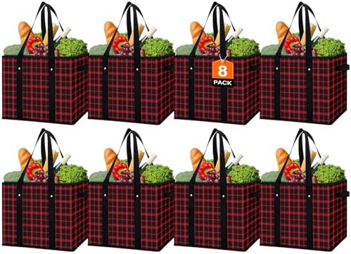 Reusable Grocery Bags 8 Pack, Foldable & Water Resistant Shopping Bags by WiseLife