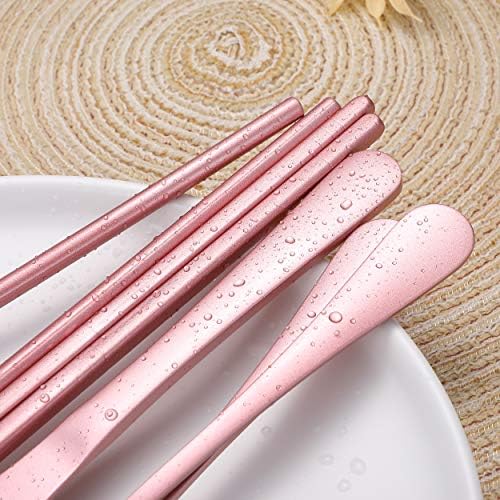 Portable Stainless Steel Flatware Set, Travel Camping Cutlery Set, Portable Utensil Travel Silverware Dinnerware Set with a Waterproof Case (Pink) - Image 5