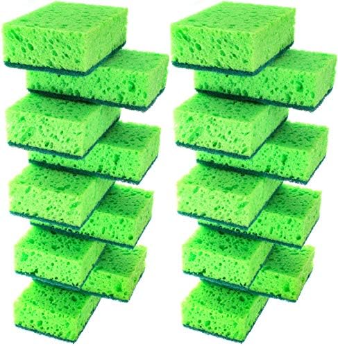 Green Multi Use Scrub Sponge. Made in Europe. 18 Pk, 4.3x2.8x1.4 inches. Odorless Heavy Duty and Non Scratch Fiber. Thick, Durable and Delicate Scrubber for Pans, Bowls, Jars, Sink, Floor by Okleen