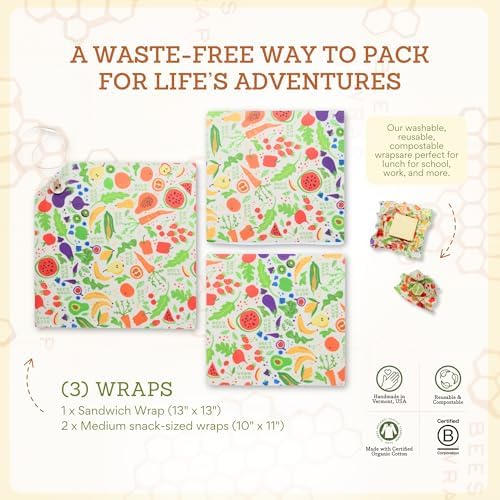 Bee's Wrap Beeswax Food Wraps, 2 Medium & Sandwich Pack - Garden Party - Image 4