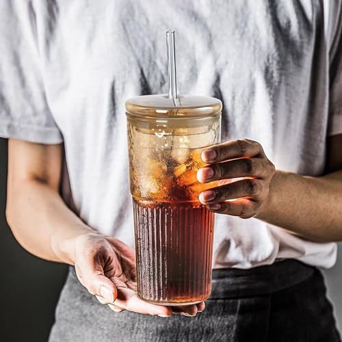 JunVpic Glass Coffee Tumbler, 20 oz Glass Cup with Lid and Straw - Image 5