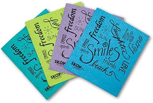 Skoy Cloth, 4-Pack Versatile Swedish Dishcloths for Kitchen and Household Use, Reusable Cleaning Cloths, Planet-Friendly, Dishwasher and Dryer-Safe, Assorted Colors by Skoy